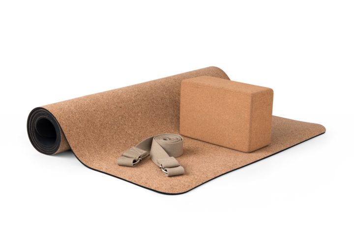 Yoga Cork Mat Block and Strap Eco Friendly on White Background